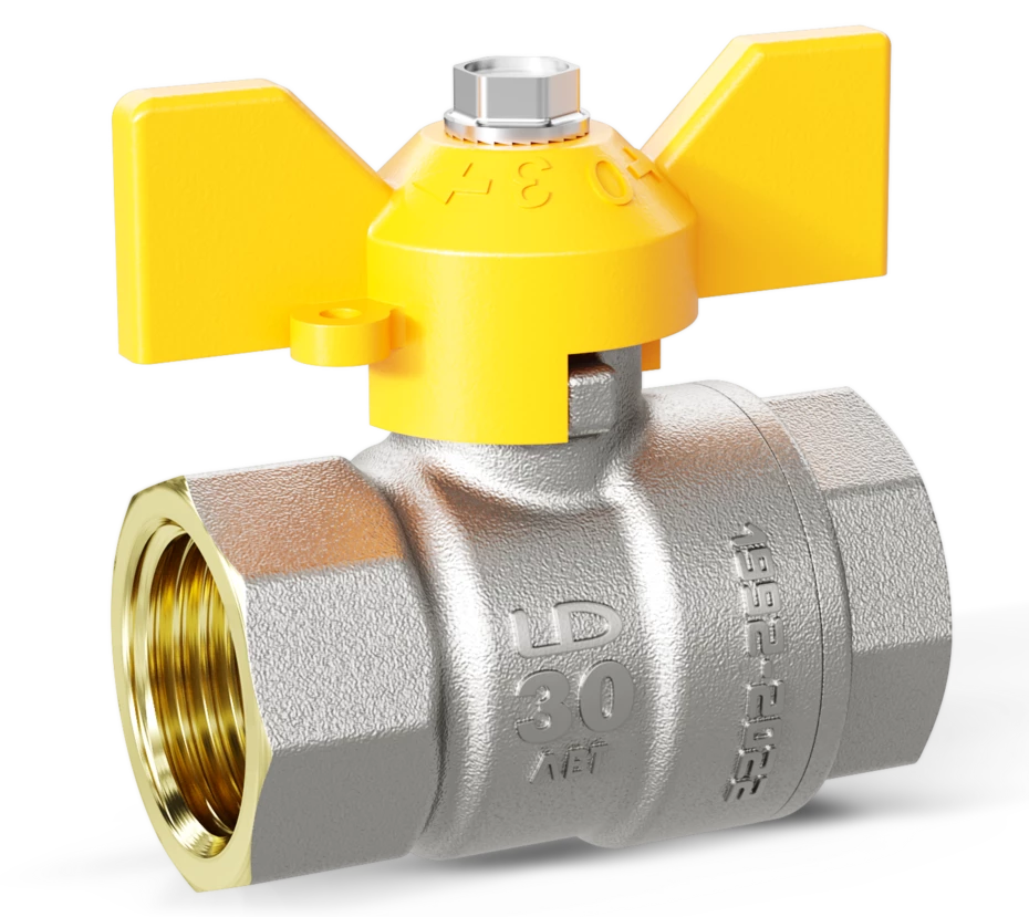 Кран шаровый латунный LD Pride  газ ВР/ВР Ду 20 (3/4") Ру 40 бабочка 